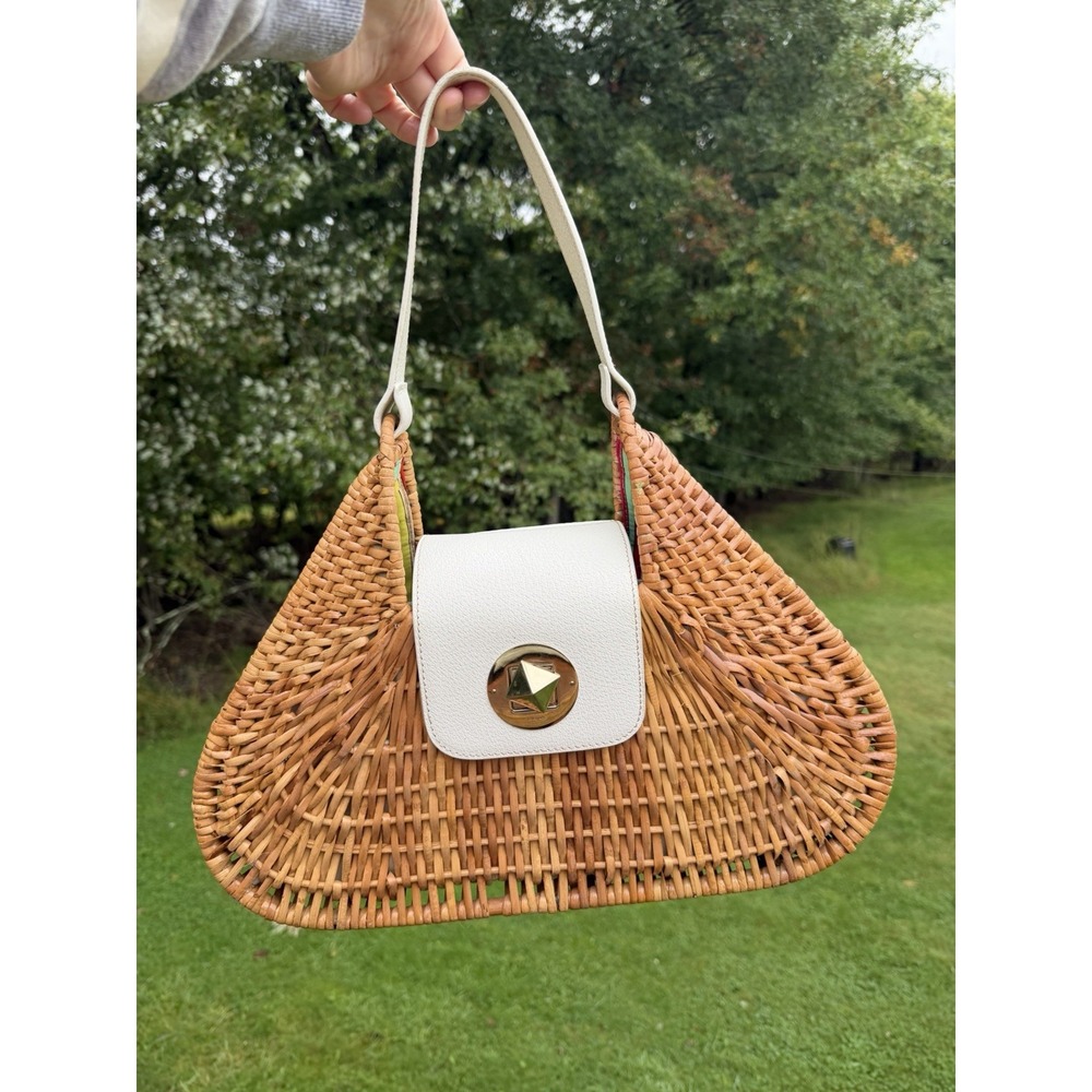 Kate Spade Alek Santiago Wicker Shoulder Bag White Leather 13296 Vintage